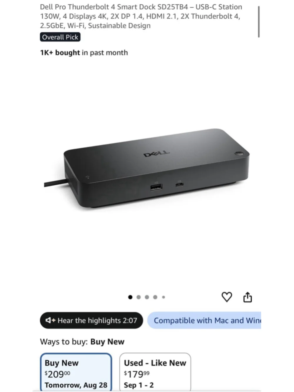 Dell Pro Thunderbolt 4 Smart Dock (SD25TB4) - Black
